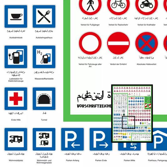 Verkehrszeichen Lernposter mit arabischer Übersetzung